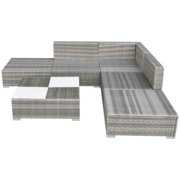 Gartensofa-Set 6-teilig mit Polyrattan-Kissen