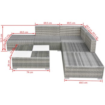 Gartensofa-Set 6-teilig mit Polyrattan-Kissen