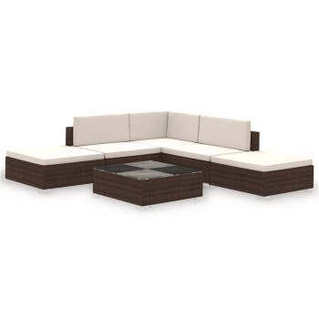 Gartensofa-Set 6-teilig mit Polyrattan-Kissen