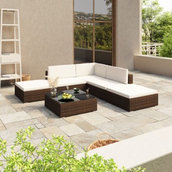 Gartensofa-Set 6-teilig mit Polyrattan-Kissen