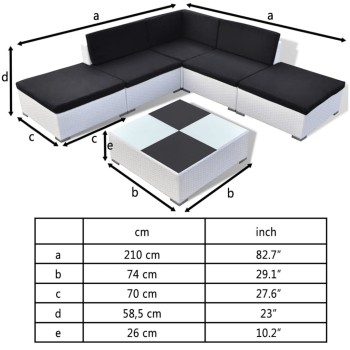 Gartensofa-Set 6-teilig mit Polyrattan-Kissen