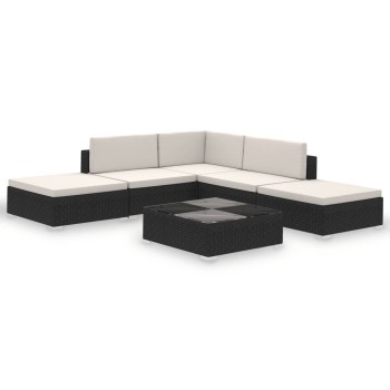 Gartensofa-Set 6-teilig mit Polyrattan-Kissen