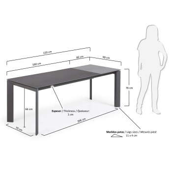 Ausziehbarer Axis-Tisch aus Vulcano-Porzellan, 220 cm