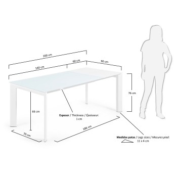 Ausziehbarer Axis-Tisch aus weißem Glas und weißen Glasbeinen 200 cm