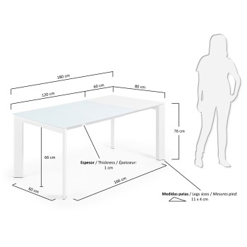 Ausziehbarer Axis-Tisch aus weißem Glas und weißen Glasbeinen