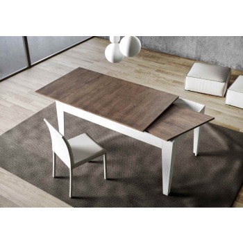 Cico-Tisch – Ausziehbarer Tisch 90 x 120/180 cm. Cico Mix gespachtelte weiße Platte – gespachtelte anthrazitfarbene Basis