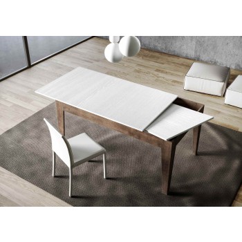 Cico-Tisch – Ausziehbarer Tisch 90 x 120/180 cm. Cico Mix gespachtelte weiße Platte – gespachtelte anthrazitfarbene Basis