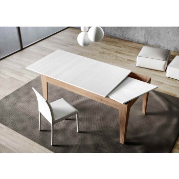 Cico-Tisch – Ausziehbarer Tisch 90 x 120/180 cm. Cico Mix gespachtelte weiße Platte – gespachtelte anthrazitfarbene Basis