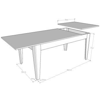 Cico Tisch – Ausziehbarer Tisch 90 x 160/220 cm. Cico Mix gespachtelte weiße Platte – gespachtelte anthrazitfarbene Basis