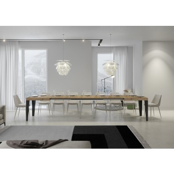 Flame Anthrazit Tisch - Ausziehbarer Tisch 90x130/390 cm Flame White Ash Anthrazit Gestell