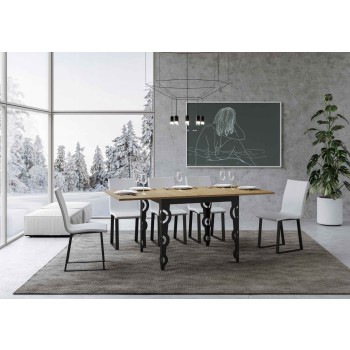 Karamay Libra Anthrazit Tisch - Klapptisch 90x90/180 cm Karamay Libra Eiche Natur Anthrazit Gestell