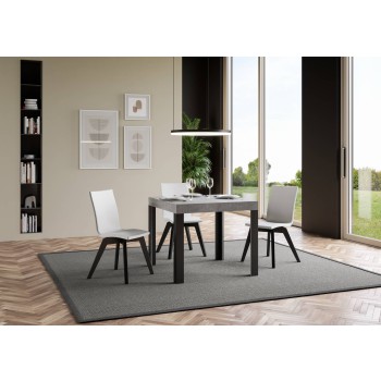 Linea Tisch – Ausziehbarer Tisch 90 x 90/246 cm, Gestell Linea Weiß Esche Anthrazit