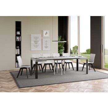 Linea Tisch – Ausziehbarer Tisch 90 x 90/246 cm, Gestell Linea Weiß Esche Anthrazit