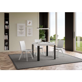 Linea Tisch – Ausziehbarer Tisch 90 x 90/246 cm, Gestell Linea Esche weiß, Anthrazit