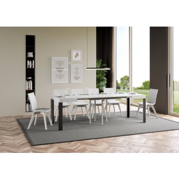 Linea Tisch – Ausziehbarer Tisch 90 x 90/246 cm, Gestell Linea Esche weiß, Anthrazit