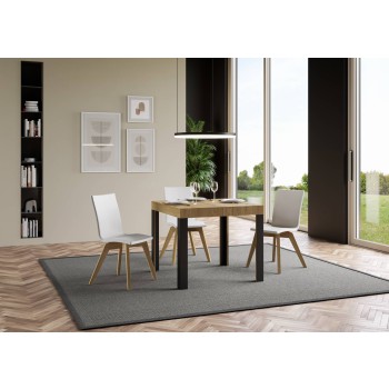 Linea Tisch – Ausziehbarer Tisch 90 x 90/246 cm, Gestell Linea Weiß Esche Anthrazit