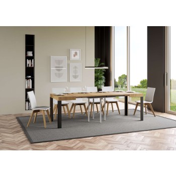 Linea Tisch – Ausziehbarer Tisch 90 x 90/246 cm, Gestell Linea Weiß Esche Anthrazit