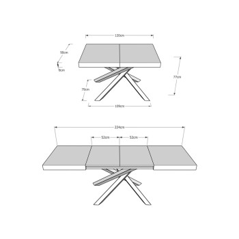 Volantis Evolution Tisch Anthrazit Gestell - Ausziehbarer Tisch 90x120/224 cm Volantis Evolution Weiß Esche Anthrazit Gestell