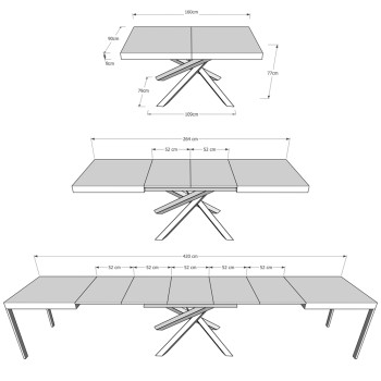 Volantis Evolution Tisch Anthrazit Gestell - Ausziehbarer Tisch 90x160/420 cm Volantis Evolution Weiß Esche Anthrazit Gestell