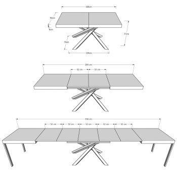 Volantis Evolution Tisch Anthrazit Gestell - Ausziehbarer Tisch 90x180/440 cm Volantis Evolution Weiß Esche Anthrazit Gestell