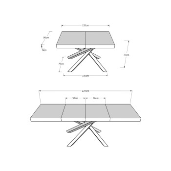 Volantis Premium Tisch Anthrazit Gestell - Ausziehbarer Tisch 90x120/224 cm Volantis Premium Weiß Esche Anthrazit Gestell