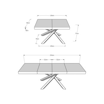 Volantis Premium Tisch Anthrazit Gestell - Ausziehbarer Tisch 90x130/234 cm Volantis Premium Weiß Esche Anthrazit Gestell