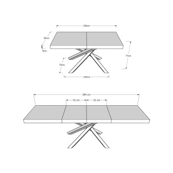 Volantis Premium Tisch Anthrazit Gestell - Ausziehbarer Tisch 90x180/284 cm Volantis Premium Weiß Esche Anthrazit Gestell