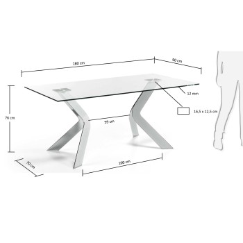 Westport-Tisch aus Glas und verchromten Stahlbeinen aus transparentem Glas