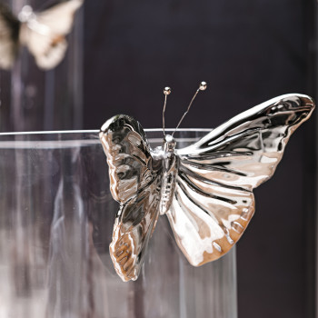 Transparente Glasvase, Keramik-Schmetterling